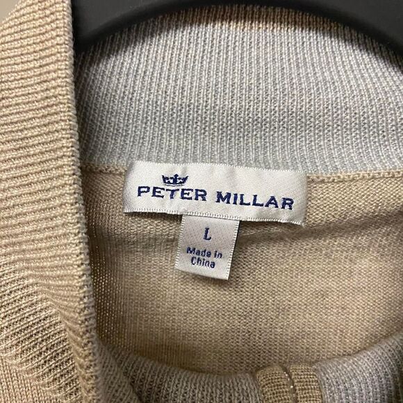 Peter Milar Cream tan merino wool quarter zip sweater size L - Picture 5 of 6